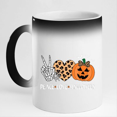 Peace Love Halloween Scary Pumpkin Leopard Skeleton 11oz Black Color Changing Mug