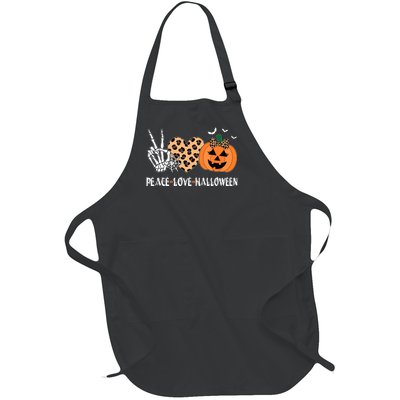 Peace Love Halloween Scary Pumpkin Leopard Skeleton Full-Length Apron With Pockets