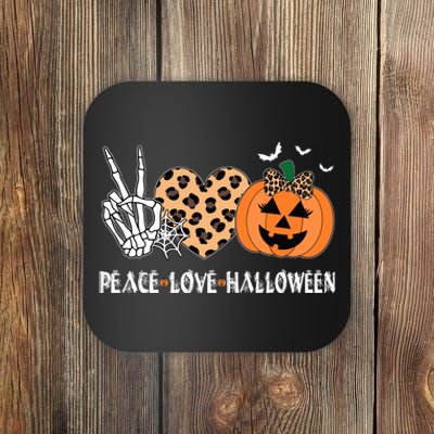 Peace Love Halloween Scary Pumpkin Leopard Skeleton Coaster