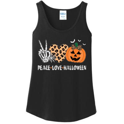 Peace Love Halloween Scary Pumpkin Leopard Skeleton Ladies Essential Tank