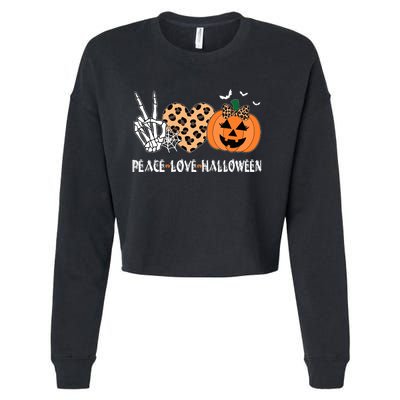 Peace Love Halloween Scary Pumpkin Leopard Skeleton Cropped Pullover Crew