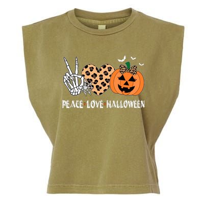 Peace Love Halloween Scary Pumpkin Leopard Skeleton Garment-Dyed Women's Muscle Tee