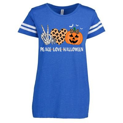 Peace Love Halloween Scary Pumpkin Leopard Skeleton Enza Ladies Jersey Football T-Shirt