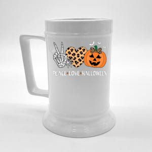 Peace Love Halloween Scary Pumpkin Leopard Skeleton Beer Stein