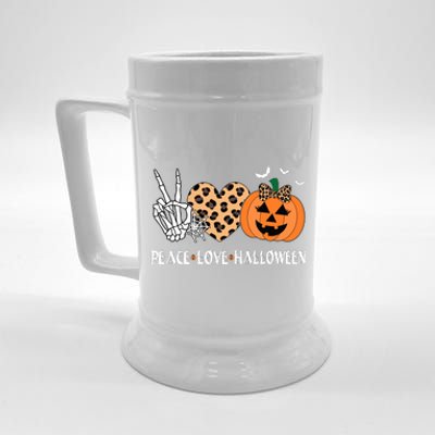 Peace Love Halloween Scary Pumpkin Leopard Skeleton Beer Stein