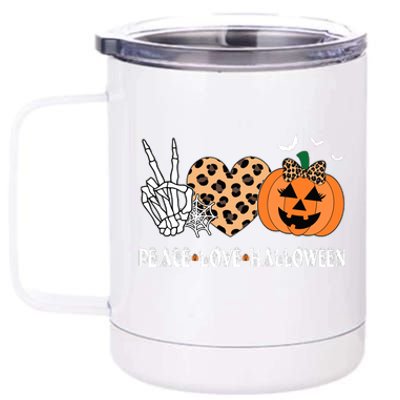 Peace Love Halloween Scary Pumpkin Leopard Skeleton 12 oz Stainless Steel Tumbler Cup