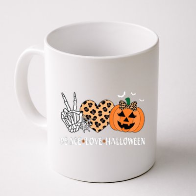 Peace Love Halloween Scary Pumpkin Leopard Skeleton Coffee Mug