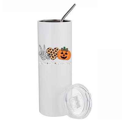 Peace Love Halloween Scary Pumpkin Leopard Skeleton Stainless Steel Tumbler