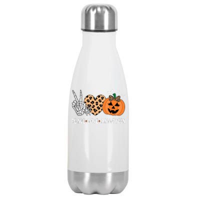 Peace Love Halloween Scary Pumpkin Leopard Skeleton Stainless Steel Insulated Water Bottle