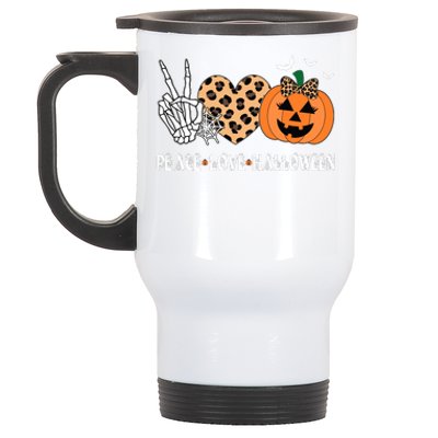 Peace Love Halloween Scary Pumpkin Leopard Skeleton Stainless Steel Travel Mug