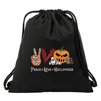 Peace Love Halloween Pumpkin Skull Funny Halloween Costume Gift Drawstring Bag