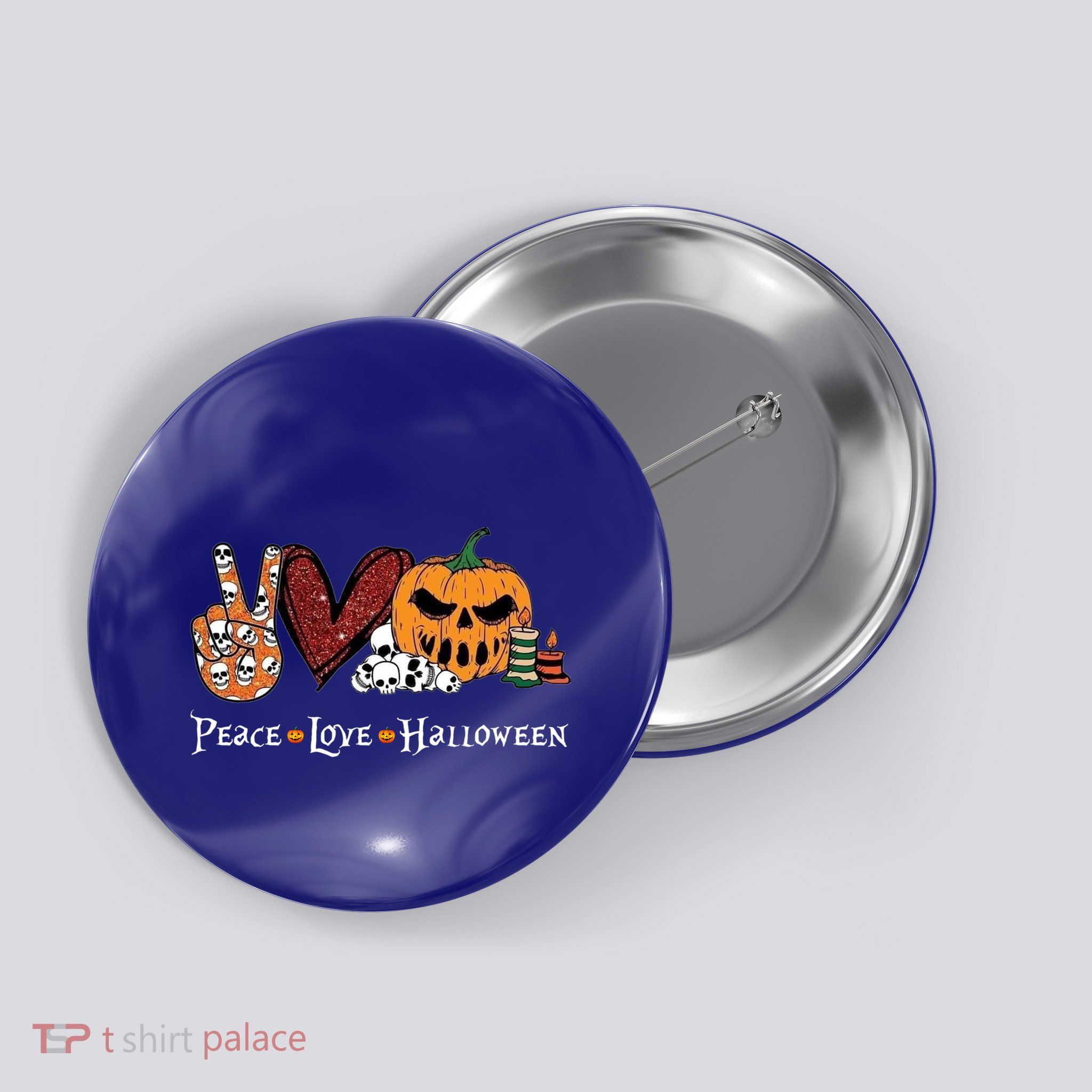 Peace Love Halloween Pumpkin Skull Funny Halloween Costume Gift Button
