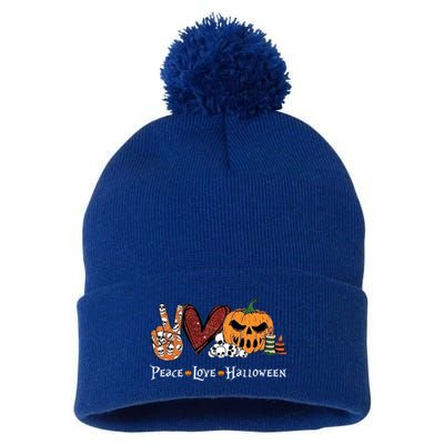 Peace Love Halloween Pumpkin Skull Funny Halloween Costume Gift Pom Pom 12in Knit Beanie