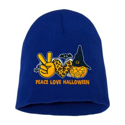 Peace Love Halloween Pumpkin Witch Hat Bats Great Gift Short Acrylic Beanie