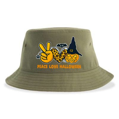 Peace Love Halloween Pumpkin Witch Hat Bats Great Gift Sustainable Bucket Hat