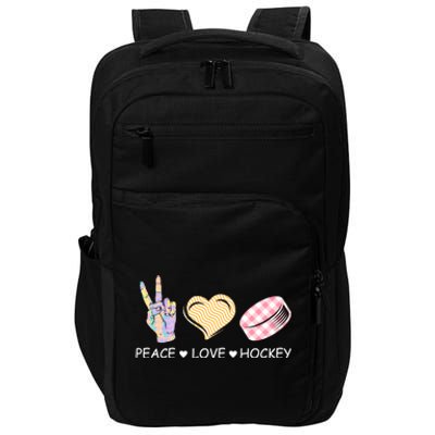 Peace Love Hockey Retro Ice Hockey Player Puck Lover Gift Impact Tech Backpack