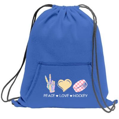 Peace Love Hockey Retro Ice Hockey Player Puck Lover Gift Sweatshirt Cinch Pack Bag