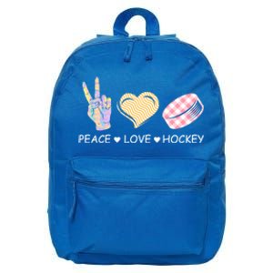 Peace Love Hockey Retro Ice Hockey Player Puck Lover Gift 16 in Basic Backpack