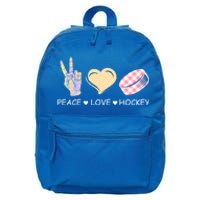 Peace Love Hockey Retro Ice Hockey Player Puck Lover Gift 16 in Basic Backpack