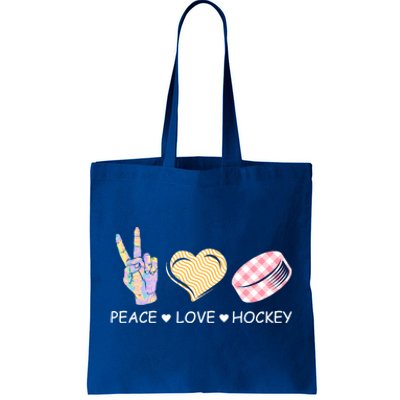 Peace Love Hockey Retro Ice Hockey Player Puck Lover Gift Tote Bag