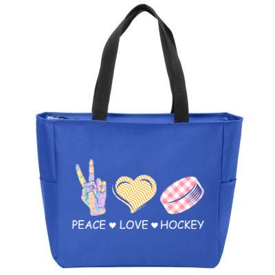 Peace Love Hockey Retro Ice Hockey Player Puck Lover Gift Zip Tote Bag