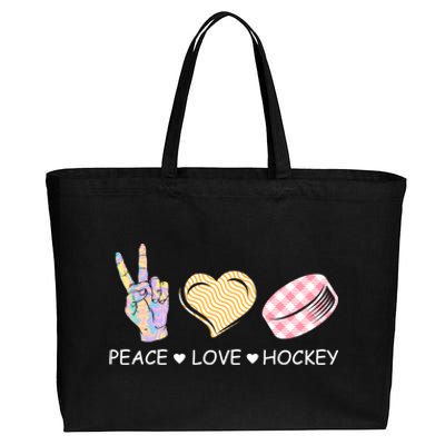 Peace Love Hockey Retro Ice Hockey Player Puck Lover Gift Cotton Canvas Jumbo Tote