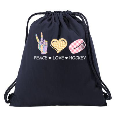 Peace Love Hockey Retro Ice Hockey Player Puck Lover Gift Drawstring Bag