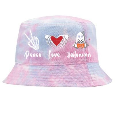 Peace Love Halloween Skeleton Hand Heart Gift Tie-Dyed Bucket Hat