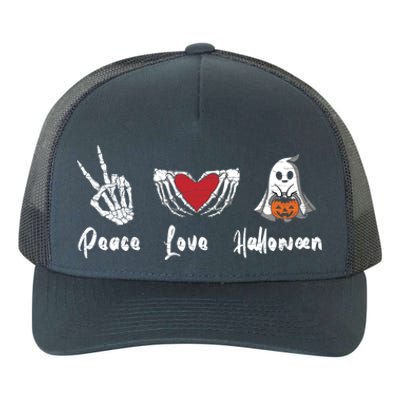 Peace Love Halloween Skeleton Hand Heart Gift Yupoong Adult 5-Panel Trucker Hat