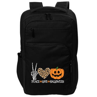 Peace Love Halloween Skeleton Hand Pumpkin Leopard Heart Cool Gift Impact Tech Backpack