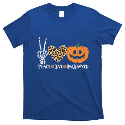 Peace Love Halloween Skeleton Hand Pumpkin Leopard Heart Cool Gift T-Shirt