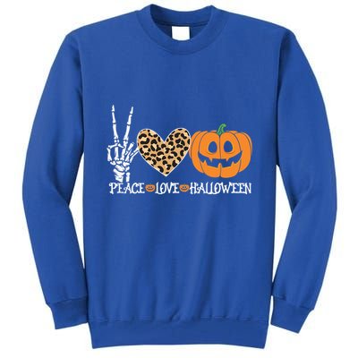 Peace Love Halloween Skeleton Hand Pumpkin Leopard Heart Cool Gift Tall Sweatshirt