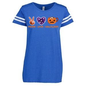 Peace Love Halloween Spirit Spooky Pumpkin Cocoa Tea Cool Gift Enza Ladies Jersey Football T-Shirt