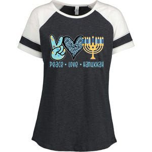 Peace Love Hanukkah Enza Ladies Jersey Colorblock Tee