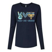 Peace Love Hanukkah Womens Cotton Relaxed Long Sleeve T-Shirt