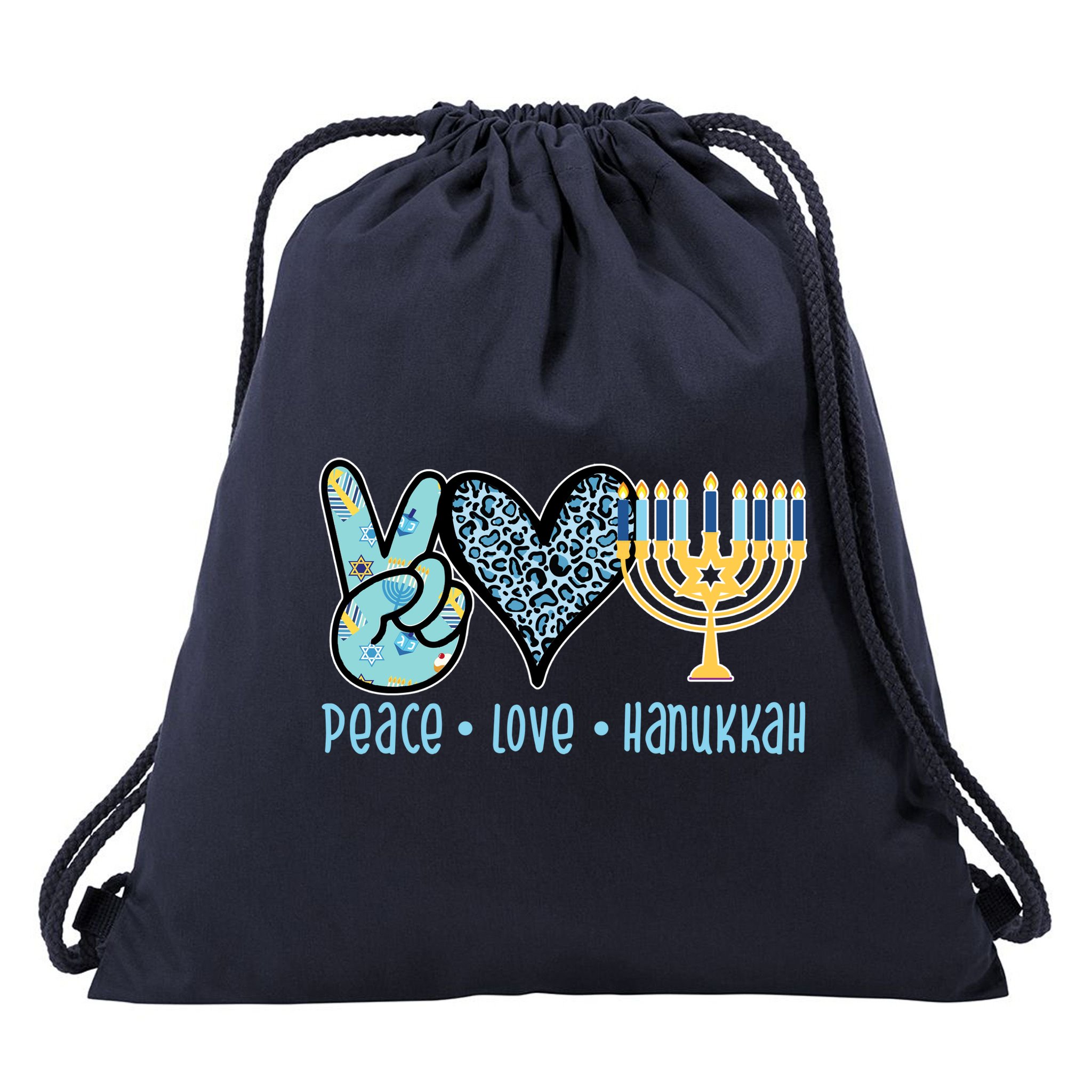 Peace Love Hanukkah Drawstring Bag