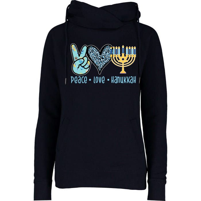 Peace Love Hanukkah Womens Funnel Neck Pullover Hood