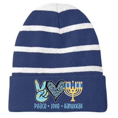 Peace Love Hanukkah Striped Beanie with Solid Band