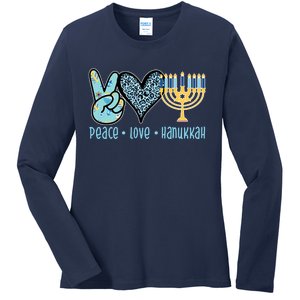 Peace Love Hanukkah Ladies Long Sleeve Shirt