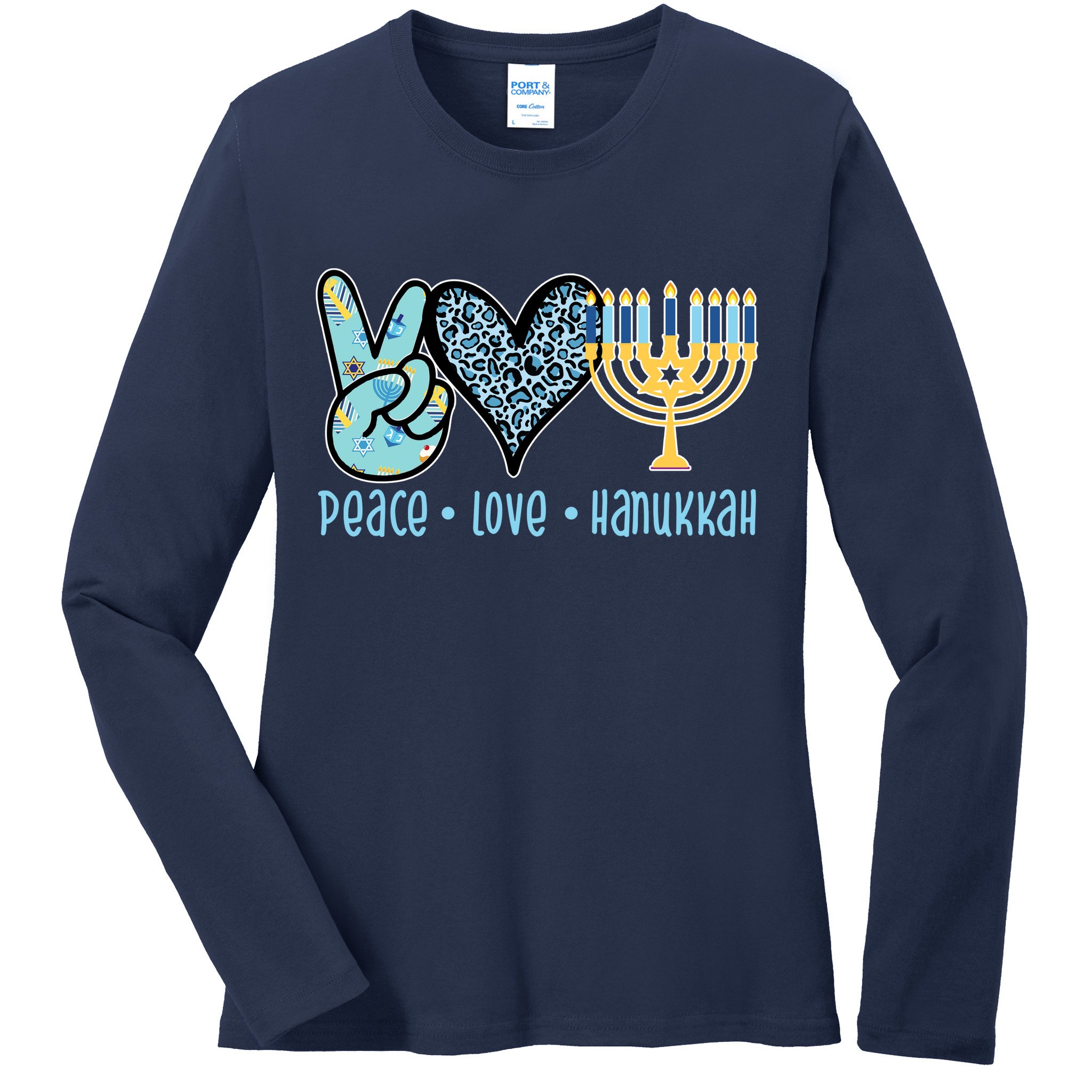 Peace Love Hanukkah Ladies Long Sleeve Shirt