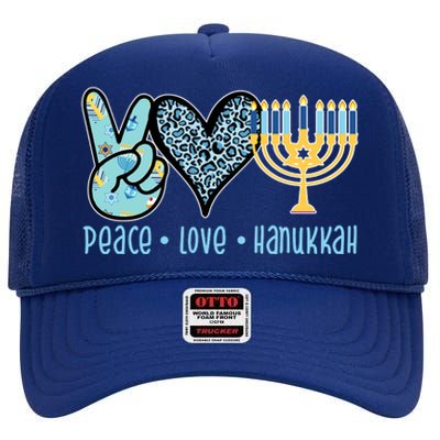 Peace Love Hanukkah High Crown Mesh Back Trucker Hat