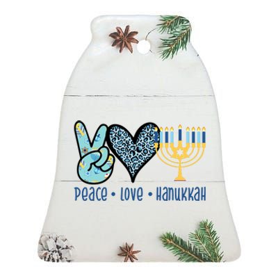 Peace Love Hanukkah Ceramic Bell Ornament