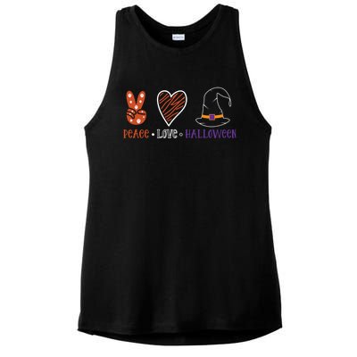 Peace Love Halloween Spirit Spooky Skull Rock Funny Gift Ladies PosiCharge Tri-Blend Wicking Tank