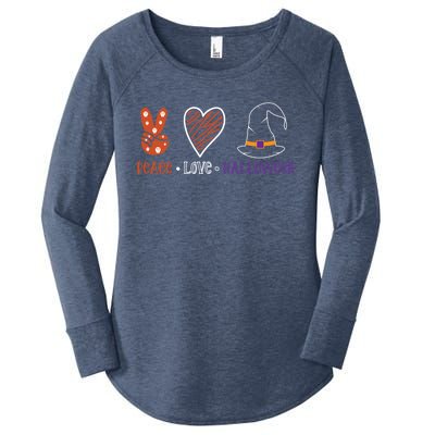 Peace Love Halloween Spirit Spooky Skull Rock Funny Gift Women's Perfect Tri Tunic Long Sleeve Shirt