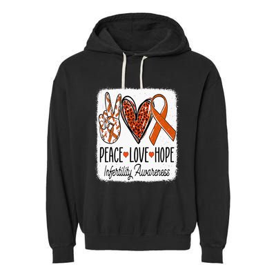 Peace Love Hope Infertility Awareness Orange Ribbon Garment-Dyed Fleece Hoodie