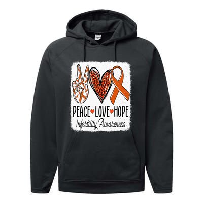 Peace Love Hope Infertility Awareness Orange Ribbon Performance Fleece Hoodie