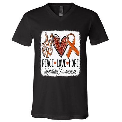 Peace Love Hope Infertility Awareness Orange Ribbon V-Neck T-Shirt