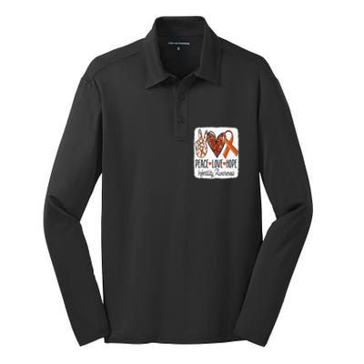 Peace Love Hope Infertility Awareness Orange Ribbon Silk Touch Performance Long Sleeve Polo