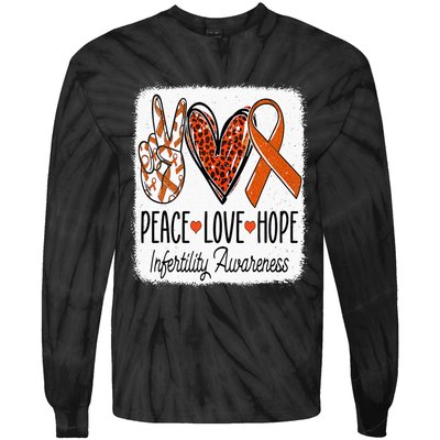 Peace Love Hope Infertility Awareness Orange Ribbon Tie-Dye Long Sleeve Shirt