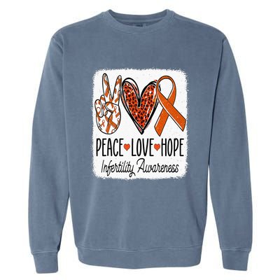 Peace Love Hope Infertility Awareness Orange Ribbon Garment-Dyed Sweatshirt